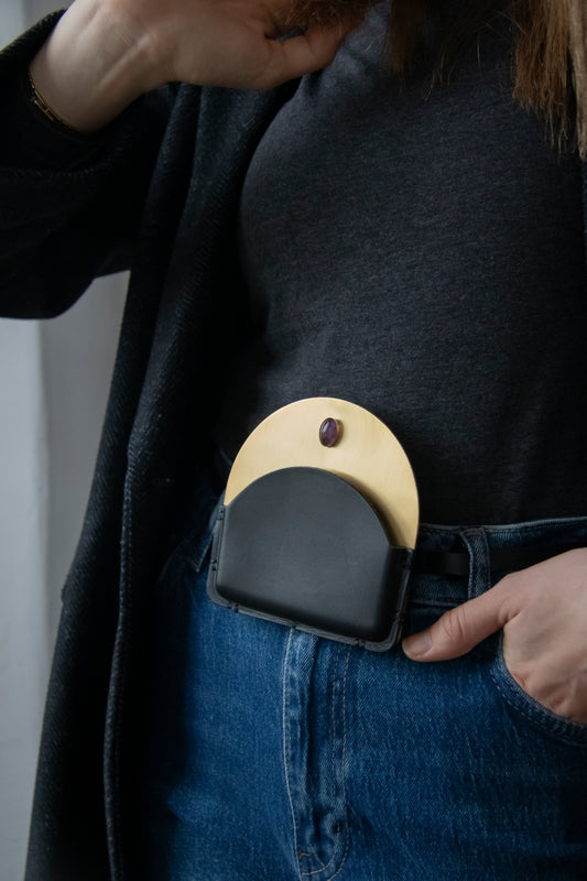 brass leather pouch